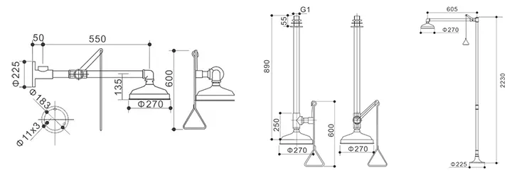 1.2 Pounds Weight  Emergency Shower Cabin Manufacturers with Screw Mount Installation and 90 Degrees Swing Ceramic Headwork 1