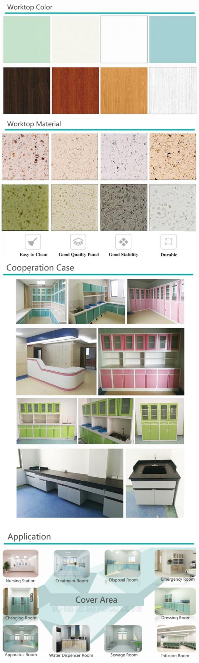 Durable L 3000*W 600* H 850 To 900 Mm Hospital Cabinet Suppliers Medical Storage Cabinet  with 110 Degree Hinge 0