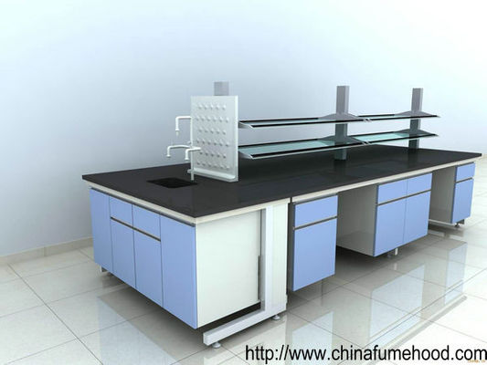 Laboratory Furniture Wall Casework Bench With Full Steel Reagent Rack