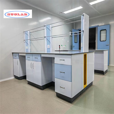 Full Steel Chemistry Lab Bench made with Standard Specifications and 2 Rails