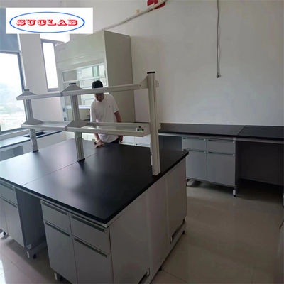 Good price Functional Wooden Chemistry Lab Furniture Grey White Laboratory Workbenches for a Safe Work Environment online