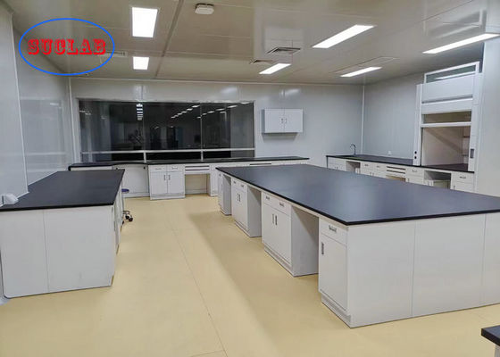 Good price Gray White Laboratory Casework With Black Phenolic Resin Countertop In College Lab online