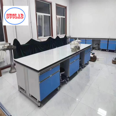 Good price Safety Chemistry Lab Workbench Wood Laboratory Workbench  With Phenolic Resin Worktop Multiple Cabinets And Steel Frame online
